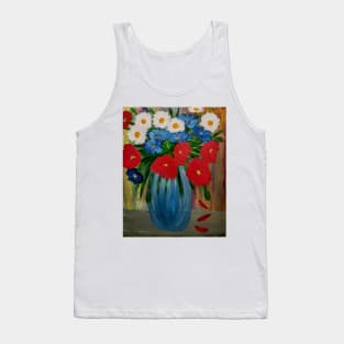 Some poppies and carnations flowers in a metallic blue vase Tank Top